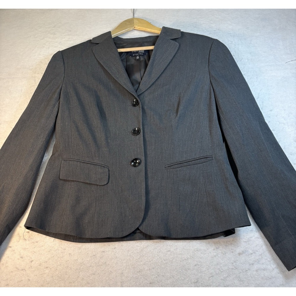 Evan Picone Essentials Sz 12 Charcoal Gray Blazer Jacket 3 Button Stretch Career
